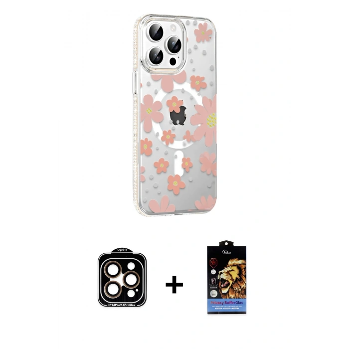 MARSİLYAN™- iPhone 15 Pro Max Kılıf Yörünge Işık Prime - Siyah Buffer Hayalet Cam Ekran Koruyucu + PVD Metal Kamera Lens - TU