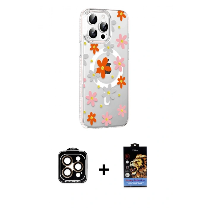 MARSİLYAN™- iPhone 15 Pro Max Kılıf Yörünge Işık Prime - Siyah Buffer Hayalet Cam Ekran Koruyucu + PVD Metal Kamera Lens - TU