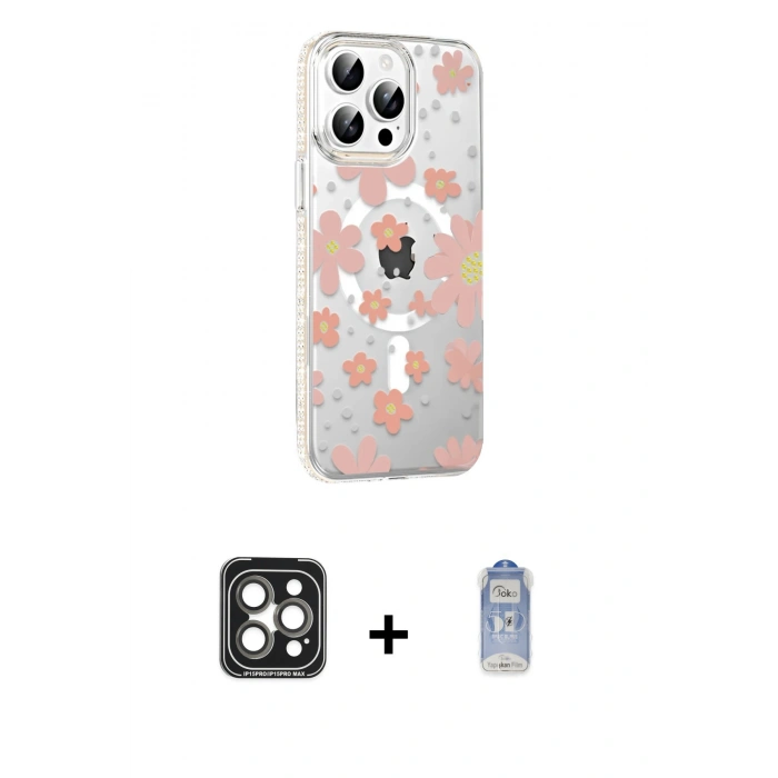 MARSİLYAN™- iPhone 15 Pro Max Kılıf Yörünge Işık Prime - Siyah Joko Magic 5D Cam + PVD Metal Kamera Lens - GI