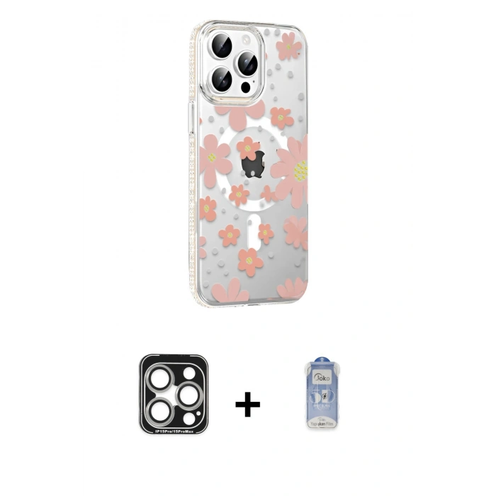 MARSİLYAN™- iPhone 15 Pro Max Kılıf Yörünge Işık Prime - Siyah Joko Magic 5D Cam + PVD Metal Kamera Lens - GS