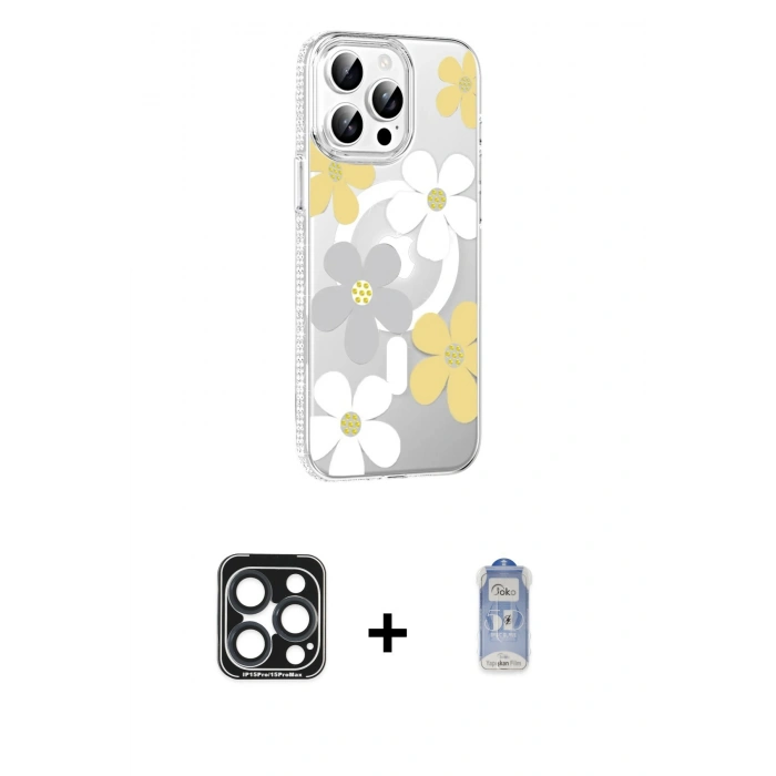 MARSİLYAN™- iPhone 15 Pro Max Kılıf Yörünge Işık Prime - Siyah Joko Magic 5D Cam + PVD Metal Kamera Lens - LT