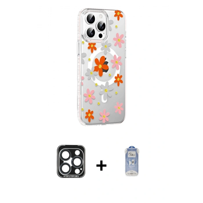 MARSİLYAN™- iPhone 15 Pro Max Kılıf Yörünge Işık Prime - Siyah Joko Magic 5D Cam + PVD Metal Kamera Lens - LT
