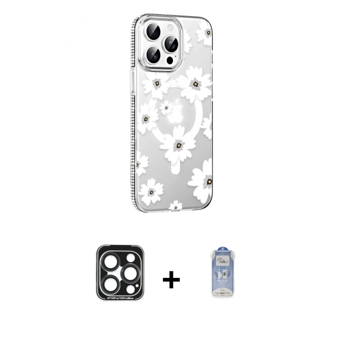 MARSİLYAN™- iPhone 15 Pro Max Kılıf Yörünge Işık Prime - Siyah Joko Magic 5D Cam + PVD Metal Kamera Lens - LT