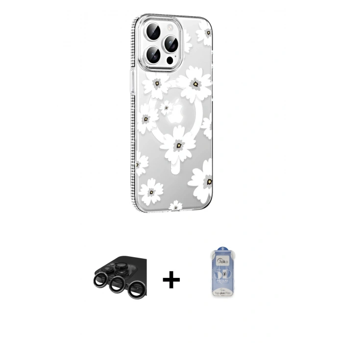 MARSİLYAN™- iPhone 15 Pro Max Kılıf Yörünge Işık Prime - Siyah Joko Magic 5D Cam + Raze Metal Kamera Lens - TMGI