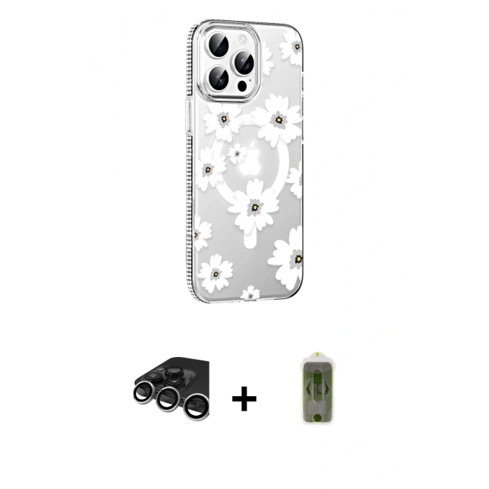 MARSİLYAN™- iPhone 15 Pro Max Kılıf Yörünge Işık Prime - Siyah Joko Magic 5D Hayalet Cam + Raze Metal Kamera Lens - GS
