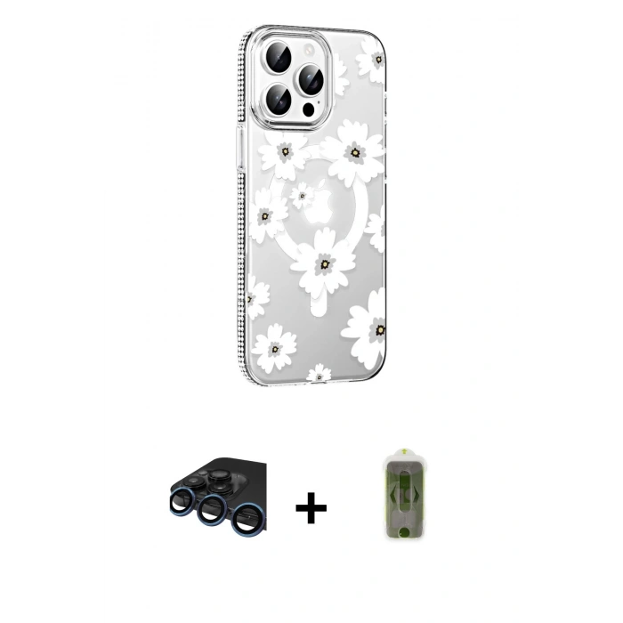 MARSİLYAN™- iPhone 15 Pro Max Kılıf Yörünge Işık Prime - Siyah Joko Magic 5D Hayalet Cam + Raze Metal Kamera Lens - LT