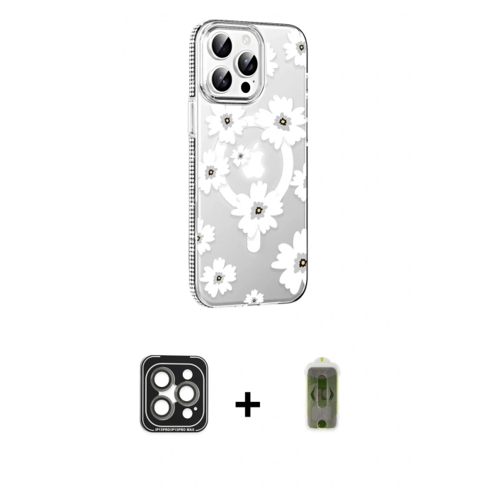 MARSİLYAN™- iPhone 15 Pro Max Kılıf Yörünge Işık Prime - Siyah Joko Magic 5D Hayalet Cam + PVD Metal Kamera Lens - GI