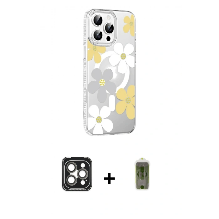 MARSİLYAN™- iPhone 15 Pro Max Kılıf Yörünge Işık Prime - Siyah Joko Magic 5D Hayalet Cam + PVD Metal Kamera Lens - GI