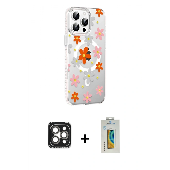 MARSİLYAN™- iPhone 15 Pro Max Kılıf Yörünge Işık Prime - Siyah Polymer Nano Ekran Koruyucu + PVD Metal Kamera Lens - GI