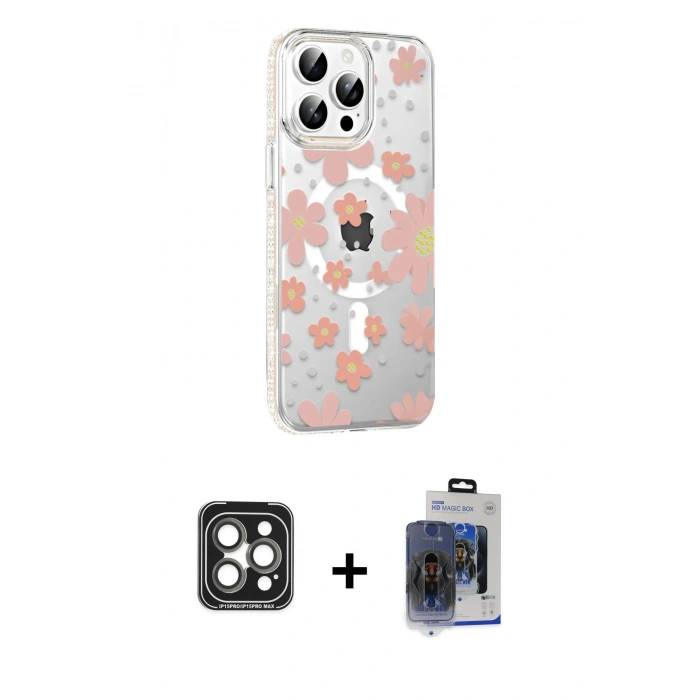 MARSİLYAN™- iPhone 15 Pro Max Kılıf Yörünge Işık Prime - Siyah Vanessa Magic Cam + PVD Metal Kamera Lens - GI