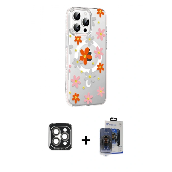 MARSİLYAN™- iPhone 15 Pro Max Kılıf Yörünge Işık Prime - Siyah Vanessa Magic Cam + PVD Metal Kamera Lens - GI
