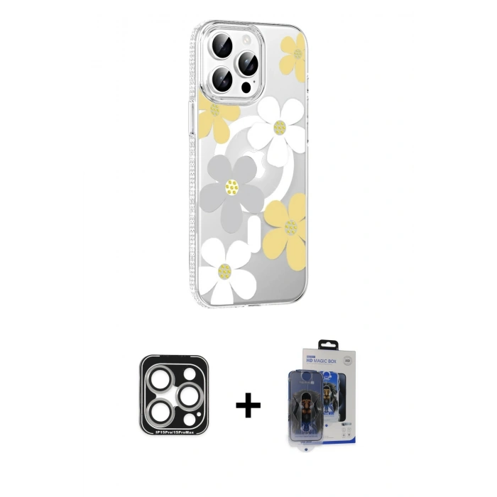 MARSİLYAN™- iPhone 15 Pro Max Kılıf Yörünge Işık Prime - Siyah Vanessa Magic Cam + PVD Metal Kamera Lens - GS