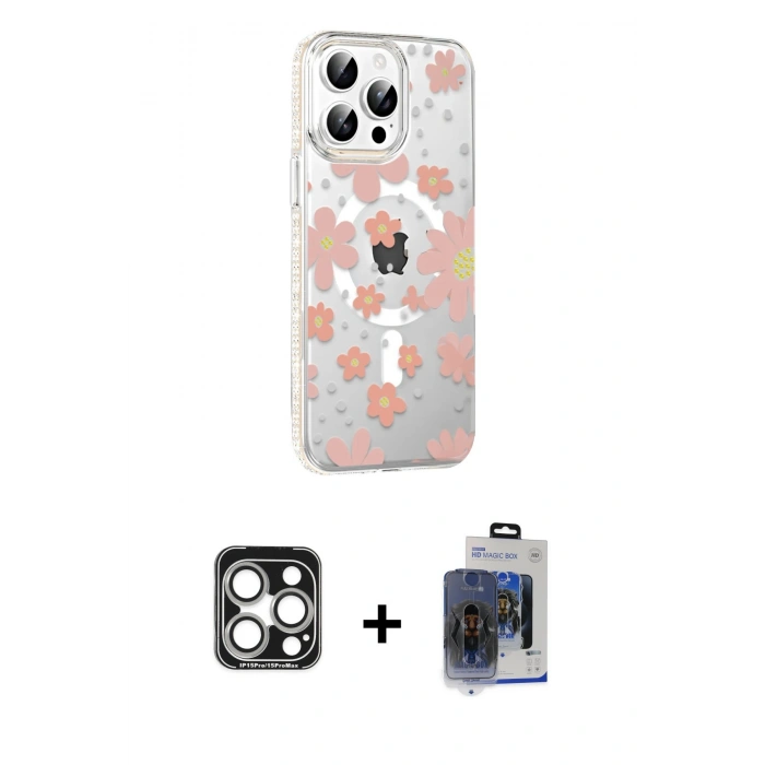 MARSİLYAN™- iPhone 15 Pro Max Kılıf Yörünge Işık Prime - Siyah Vanessa Magic Cam + PVD Metal Kamera Lens - GS