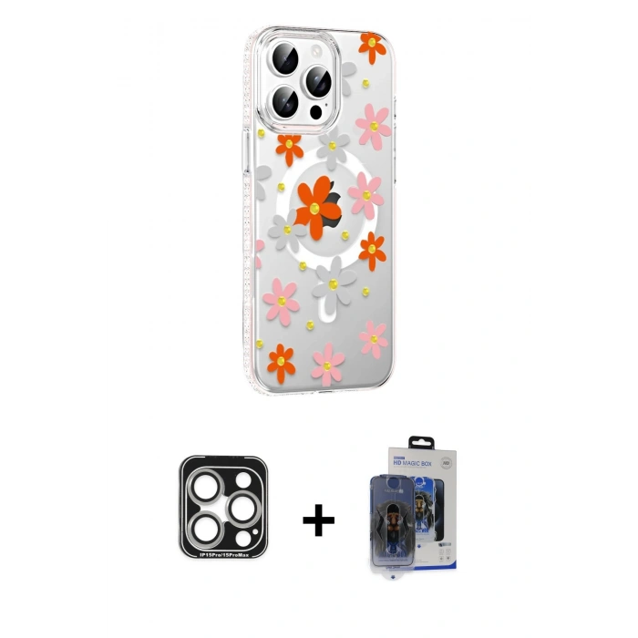 MARSİLYAN™- iPhone 15 Pro Max Kılıf Yörünge Işık Prime - Siyah Vanessa Magic Cam + PVD Metal Kamera Lens - GS
