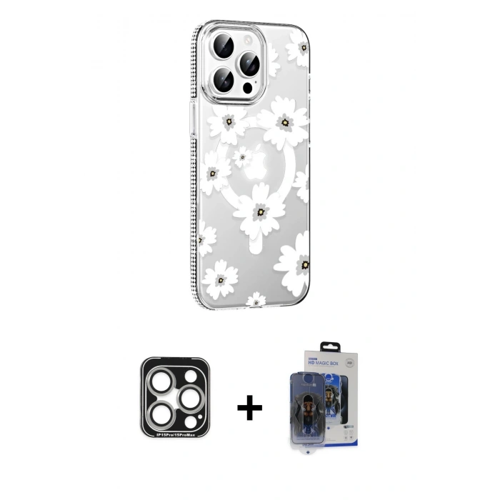 MARSİLYAN™- iPhone 15 Pro Max Kılıf Yörünge Işık Prime - Siyah Vanessa Magic Cam + PVD Metal Kamera Lens - GS