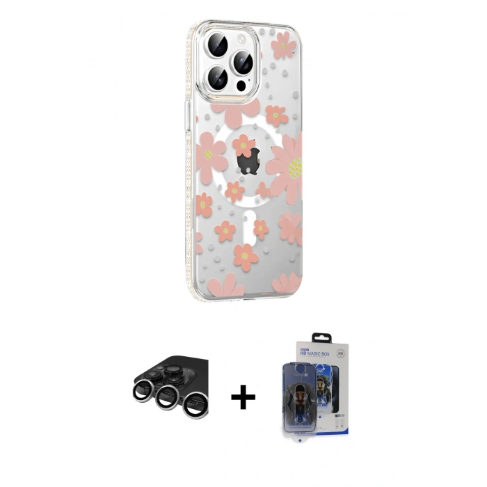MARSİLYAN™- iPhone 15 Pro Max Kılıf Yörünge Işık Prime - Siyah Vanessa Magic Cam + Raze Metal Kamera Lens - GS