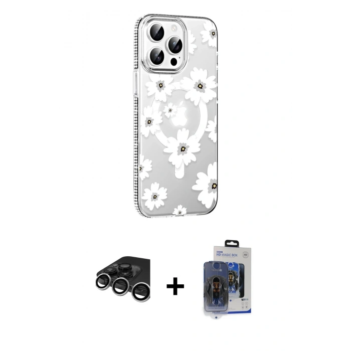 MARSİLYAN™- iPhone 15 Pro Max Kılıf Yörünge Işık Prime - Siyah Vanessa Magic Cam + Raze Metal Kamera Lens - GS
