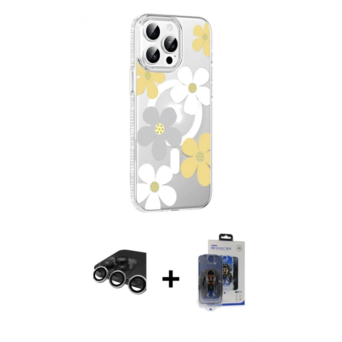 MARSİLYAN™- iPhone 15 Pro Max Kılıf Yörünge Işık Prime - Siyah Vanessa Magic Cam + Raze Metal Kamera Lens - GS
