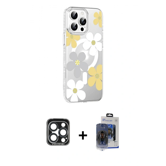 MARSİLYAN™- iPhone 15 Pro Max Kılıf Yörünge Işık Prime - Siyah Vanessa Magic Cam + PVD Metal Kamera Lens - LT