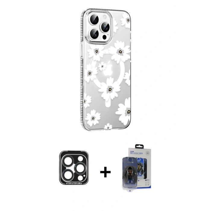 MARSİLYAN™- iPhone 15 Pro Max Kılıf Yörünge Işık Prime - Siyah Vanessa Magic Cam + PVD Metal Kamera Lens - LT
