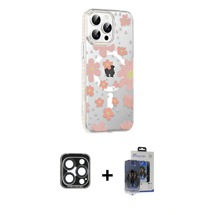 MARSİLYAN™- iPhone 15 Pro Max Kılıf Yörünge Işık Prime - Siyah Vanessa Magic Cam + PVD Metal Kamera Lens - LT