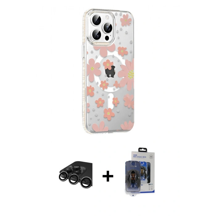 MARSİLYAN™- iPhone 15 Pro Max Kılıf Yörünge Işık Prime - Siyah Vanessa Magic Cam + Raze Metal Kamera Lens - TMGI