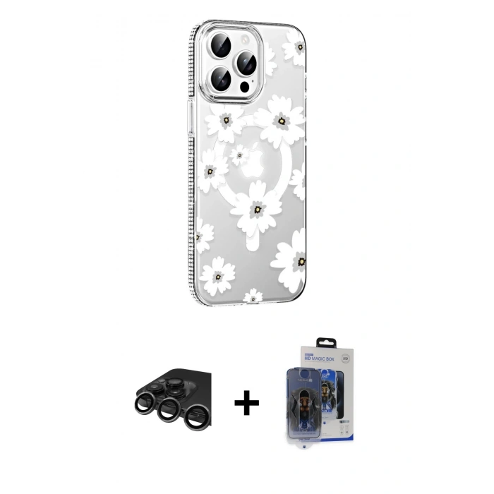 MARSİLYAN™- iPhone 15 Pro Max Kılıf Yörünge Işık Prime - Siyah Vanessa Magic Cam + Raze Metal Kamera Lens - TMGI