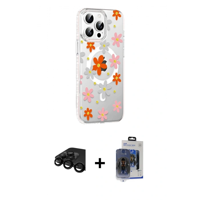 MARSİLYAN™- iPhone 15 Pro Max Kılıf Yörünge Işık Prime - Siyah Vanessa Magic Cam + Raze Metal Kamera Lens - SH