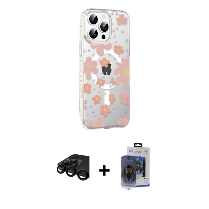 MARSİLYAN™- iPhone 15 Pro Max Kılıf Yörünge Işık Prime - Siyah Vanessa Magic Cam + Raze Metal Kamera Lens - SH