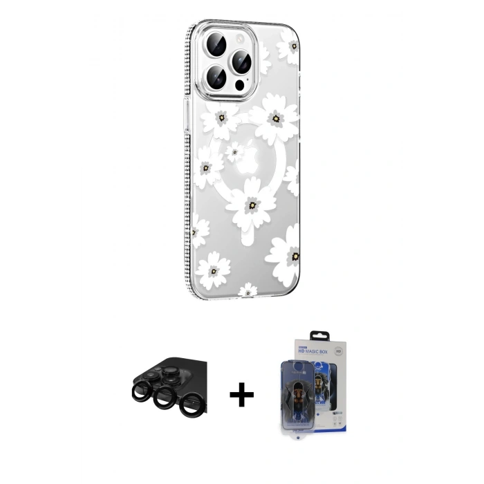 MARSİLYAN™- iPhone 15 Pro Max Kılıf Yörünge Işık Prime - Siyah Vanessa Magic Cam + Raze Metal Kamera Lens - SH