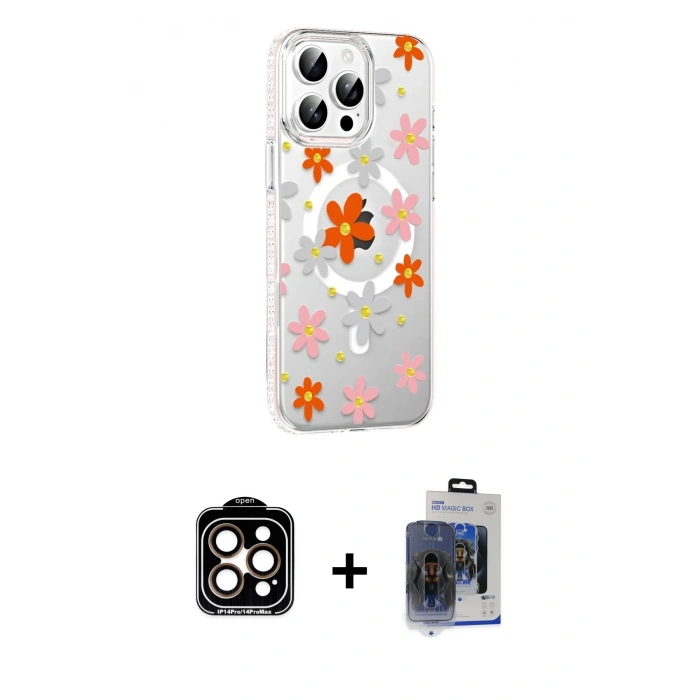 MARSİLYAN™- iPhone 15 Pro Max Kılıf Yörünge Işık Prime - Siyah Vanessa Magic Cam + PVD Metal Kamera Lens - TU