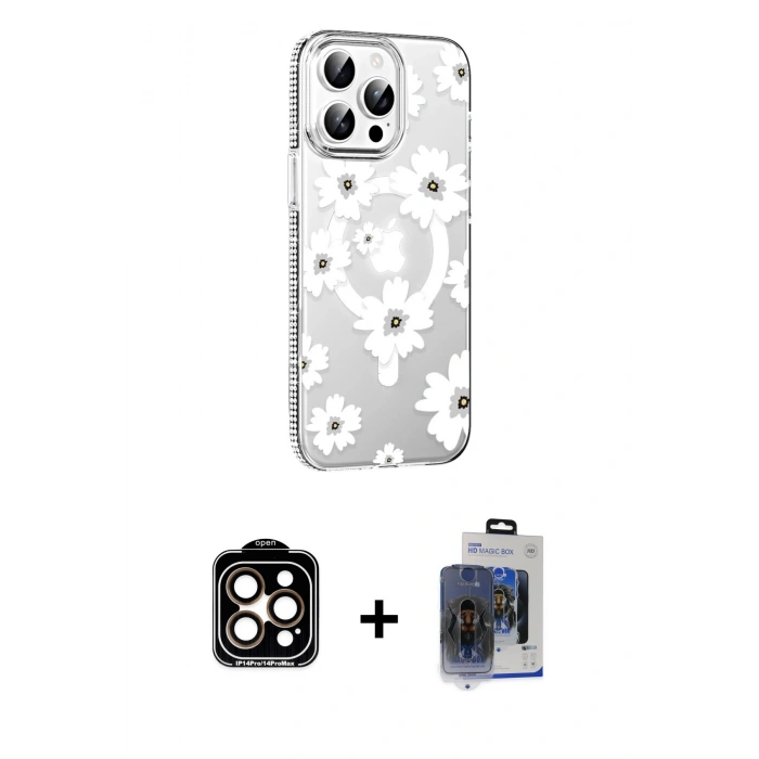 MARSİLYAN™- iPhone 15 Pro Max Kılıf Yörünge Işık Prime - Siyah Vanessa Magic Cam + PVD Metal Kamera Lens - TU