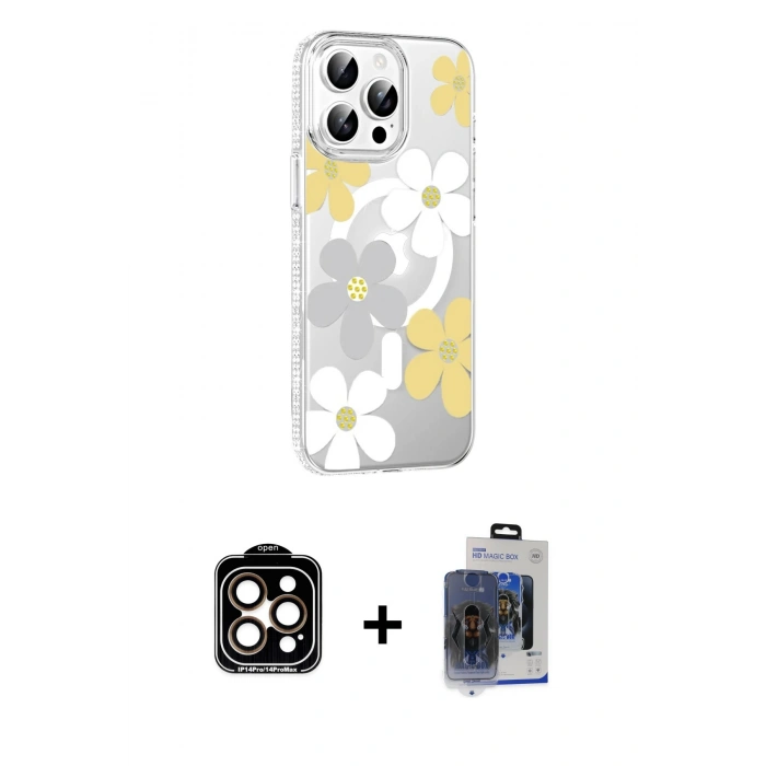 MARSİLYAN™- iPhone 15 Pro Max Kılıf Yörünge Işık Prime - Siyah Vanessa Magic Cam + PVD Metal Kamera Lens - TU
