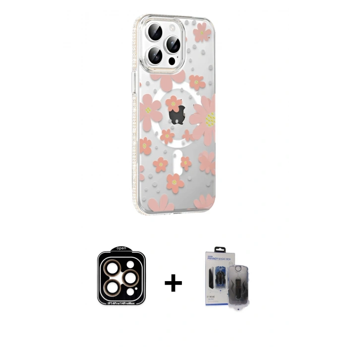 MARSİLYAN™- iPhone 15 Pro Max Kılıf Yörünge Işık Prime - Siyah Vanessa Magic Hayalet Cam + PVD Metal Kamera Lens - TU