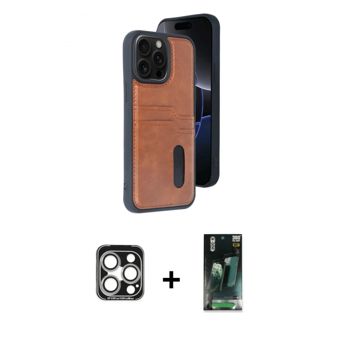MARSİLYAN™- iPhone 15 Pro Max Kılıf Yörünge Işık Serisi - Şeffaf 360 Full Body Arka Koruyucu + PVD Metal Kamera Lens - GS