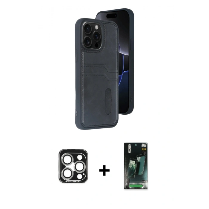 MARSİLYAN™- iPhone 15 Pro Max Kılıf Yörünge Işık Serisi - Şeffaf 360 Full Body Arka Koruyucu + PVD Metal Kamera Lens - GS