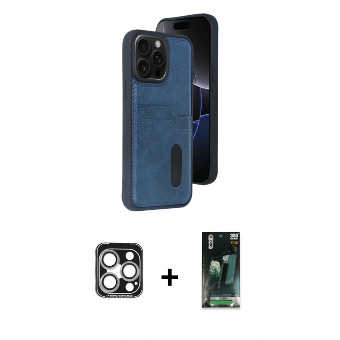 MARSİLYAN™- iPhone 15 Pro Max Kılıf Yörünge Işık Serisi - Şeffaf 360 Full Body Arka Koruyucu + PVD Metal Kamera Lens - GS
