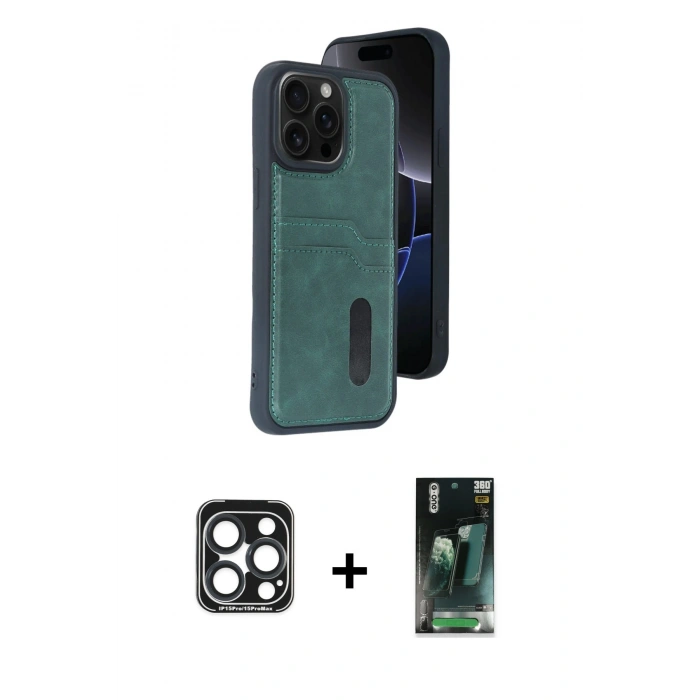 MARSİLYAN™- iPhone 15 Pro Max Kılıf Yörünge Işık Serisi - Şeffaf 360 Full Body Arka Koruyucu + PVD Metal Kamera Lens - LT