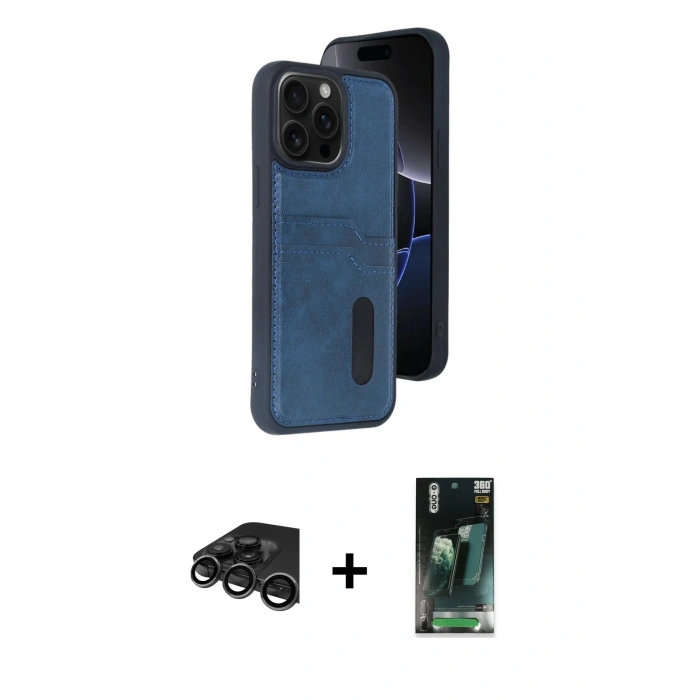 MARSİLYAN™- iPhone 15 Pro Max Kılıf Yörünge Işık Serisi - Şeffaf 360 Full Body Arka Koruyucu + Raze Metal Kamera Lens - TMGI