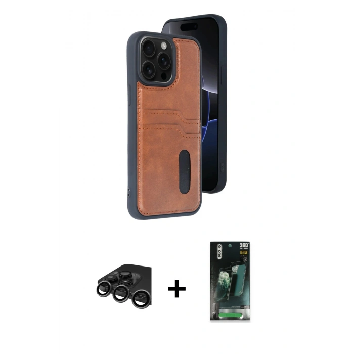 MARSİLYAN™- iPhone 15 Pro Max Kılıf Yörünge Işık Serisi - Şeffaf 360 Full Body Arka Koruyucu + Raze Metal Kamera Lens - TMGI
