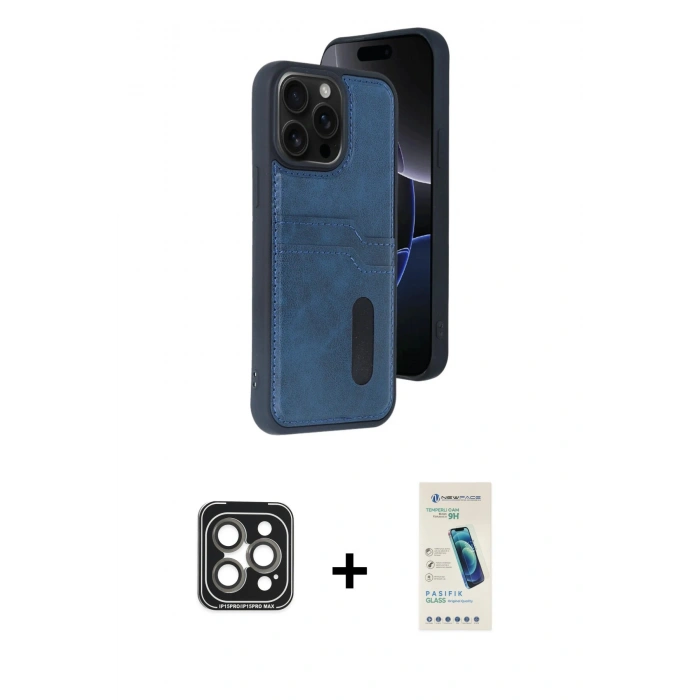MARSİLYAN™- iPhone 15 Pro Max Kılıf Yörünge Işık Serisi - Şeffaf Pasifik Cam Ekran Koruyucu + PVD Metal Kamera Lens - GI