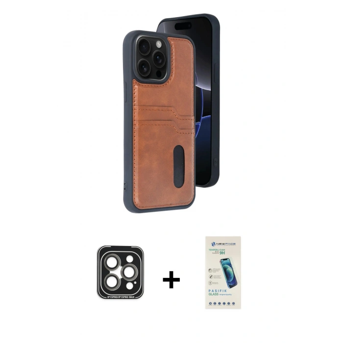 MARSİLYAN™- iPhone 15 Pro Max Kılıf Yörünge Işık Serisi - Şeffaf Pasifik Cam Ekran Koruyucu + PVD Metal Kamera Lens - GI