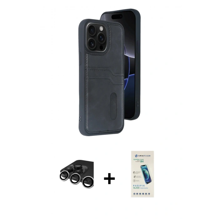 MARSİLYAN™- iPhone 15 Pro Max Kılıf Yörünge Işık Serisi - Şeffaf Pasifik Cam Ekran Koruyucu + Raze Metal Kamera Lens - GS