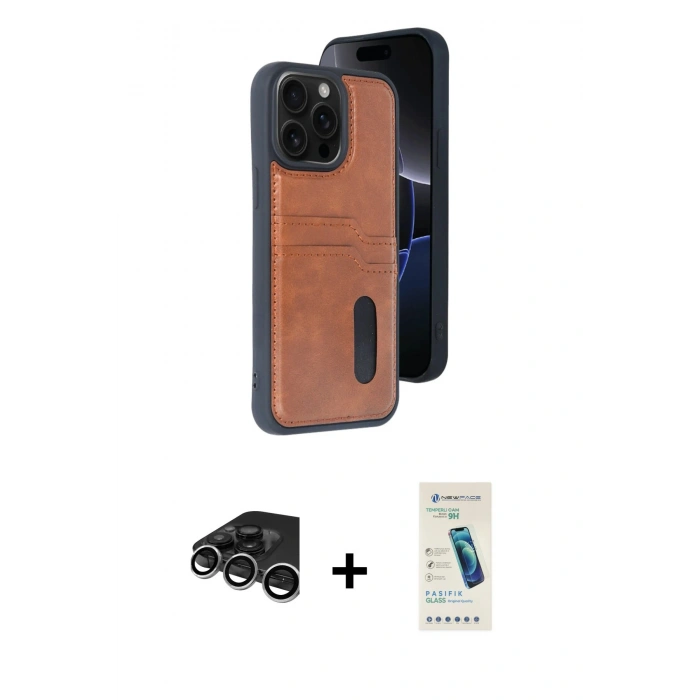 MARSİLYAN™- iPhone 15 Pro Max Kılıf Yörünge Işık Serisi - Şeffaf Pasifik Cam Ekran Koruyucu + Raze Metal Kamera Lens - GS