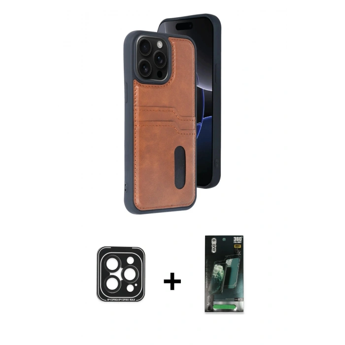 MARSİLYAN™- iPhone 15 Pro Max Kılıf Yörünge Işık Serisi - Siyah 360 Mat Full Body Arka Koruyucu + PVD Metal Kamera Lens - SH
