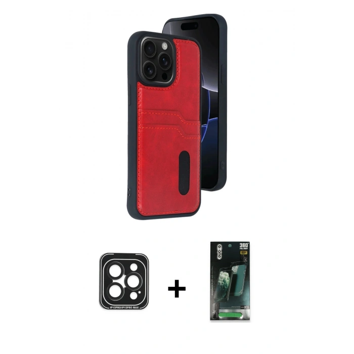 MARSİLYAN™- iPhone 15 Pro Max Kılıf Yörünge Işık Serisi - Siyah 360 Mat Full Body Arka Koruyucu + PVD Metal Kamera Lens - SH