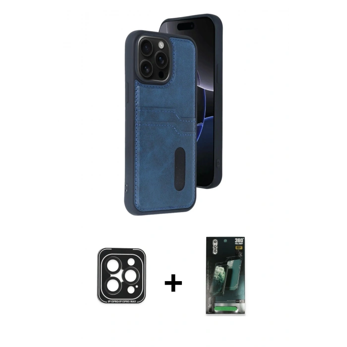 MARSİLYAN™- iPhone 15 Pro Max Kılıf Yörünge Işık Serisi - Siyah 360 Mat Full Body Arka Koruyucu + PVD Metal Kamera Lens - SH