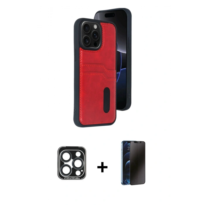MARSİLYAN™- iPhone 15 Pro Max Kılıf Yörünge Işık Serisi - Siyah 3D Antistatik Hayalet Cam Ekran Koruyucu + PVD Metal Kamera Lens - LT