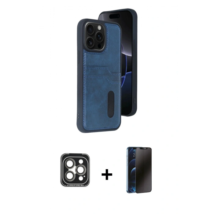 MARSİLYAN™- iPhone 15 Pro Max Kılıf Yörünge Işık Serisi - Siyah 3D Antistatik Hayalet Cam Ekran Koruyucu + PVD Metal Kamera Lens - GI