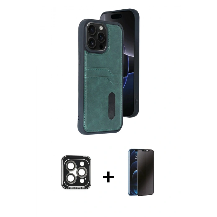 MARSİLYAN™- iPhone 15 Pro Max Kılıf Yörünge Işık Serisi - Siyah 3D Antistatik Hayalet Cam Ekran Koruyucu + PVD Metal Kamera Lens - GI